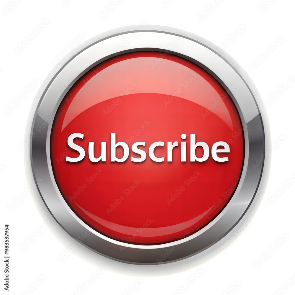 A bright red circular button that reads A bright red circular button that reads