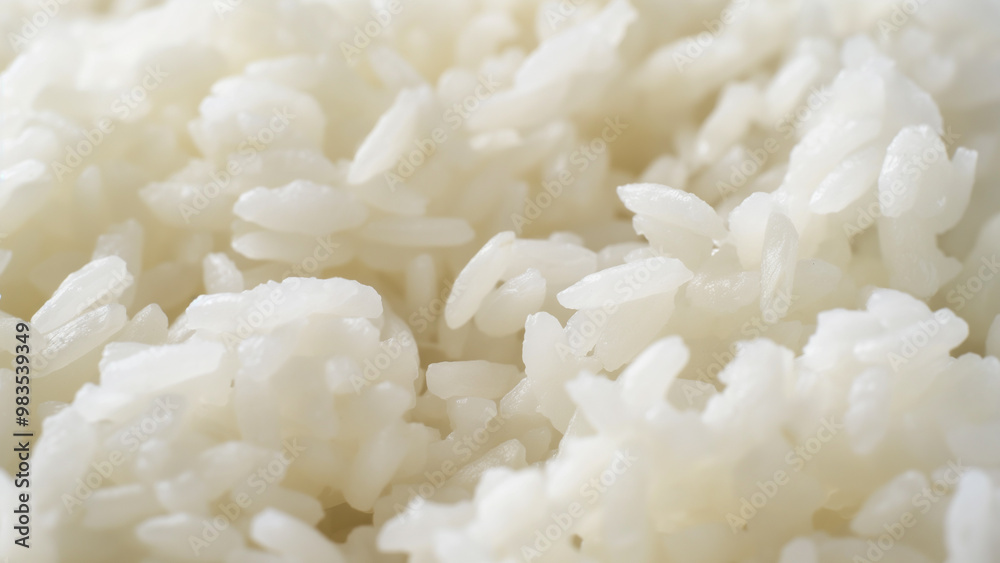 Close-up of fluffy cooked white rice, highlighting its soft texture and simplicity. Close-up of fluffy cooked white rice, highlighting its soft texture and simplicity.