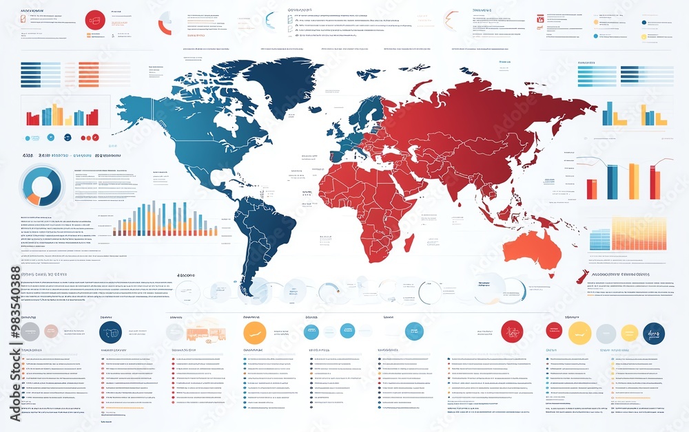 Fototapeta premium Highdetail infographic showcasing colorful statistics, modern design, bar graphs, pie charts, clean layout, data visualization