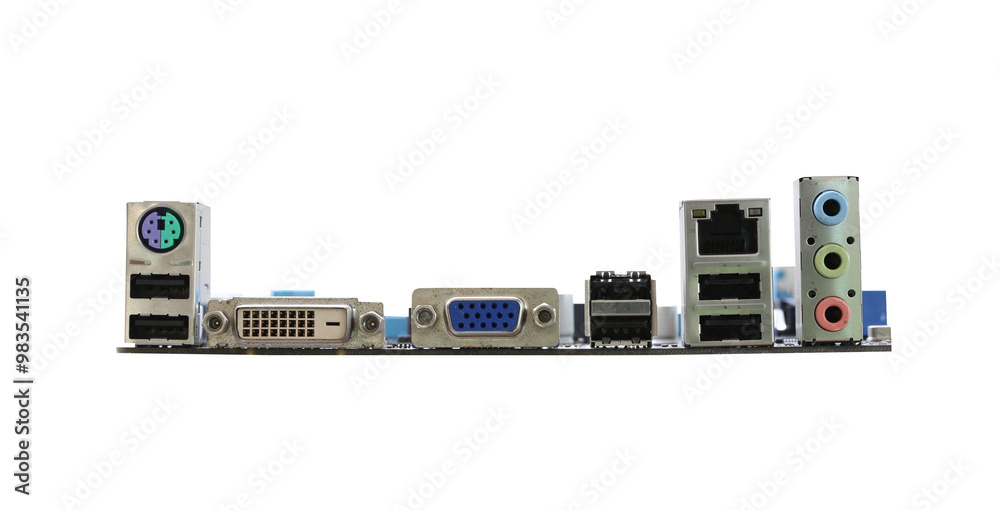 Computer connection ports with transparent image of PNG format extension.
