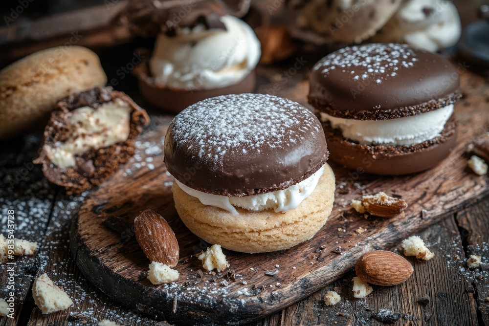 Indulge in delicious chocolate macaroons filled with creamy ice cream, perfect for dessert lovers and food enthusiasts. Indulge in delicious chocolate macaroons filled with creamy ice cream, perfect for dessert lovers and food enthusiasts.