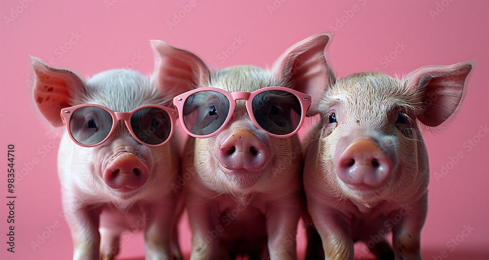 Fototapeta premium Pig Friends having Fun in Sunglasses