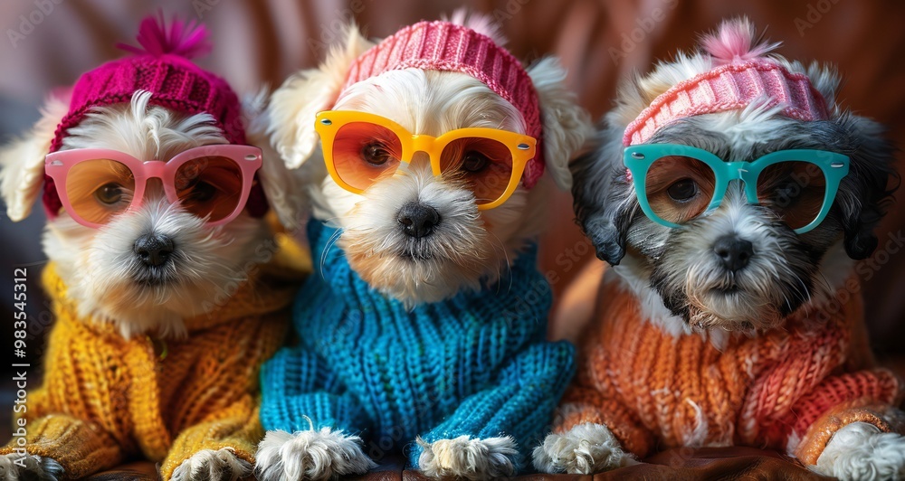 Old English Sheepdog Dog Puppy with Funky Outfits Old English Sheepdog Dog Puppy with Funky Outfits