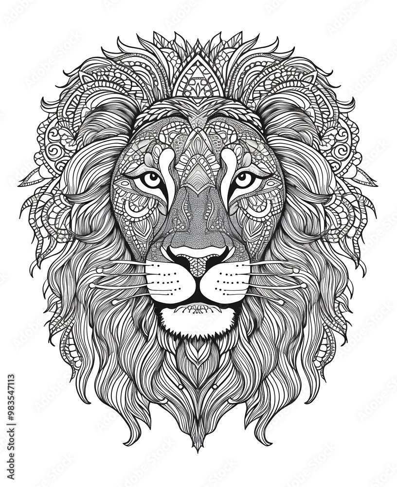 Intricate Mandala Line Art of Lion Head Illustration