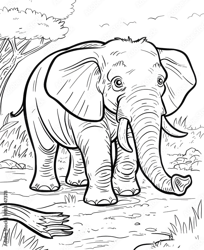 Fototapeta premium Adorable Elephant Coloring Page for Kids to Enjoy