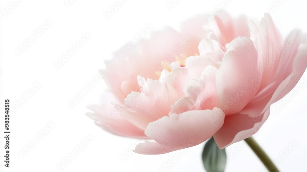 Single pink peony flower in full bloom, lush and soft petals, against a white background, ideal for wedding and feminine aesthetics Single pink peony flower in full bloom, lush and soft petals, against a white background, ideal for wedding and feminine aesthetics
