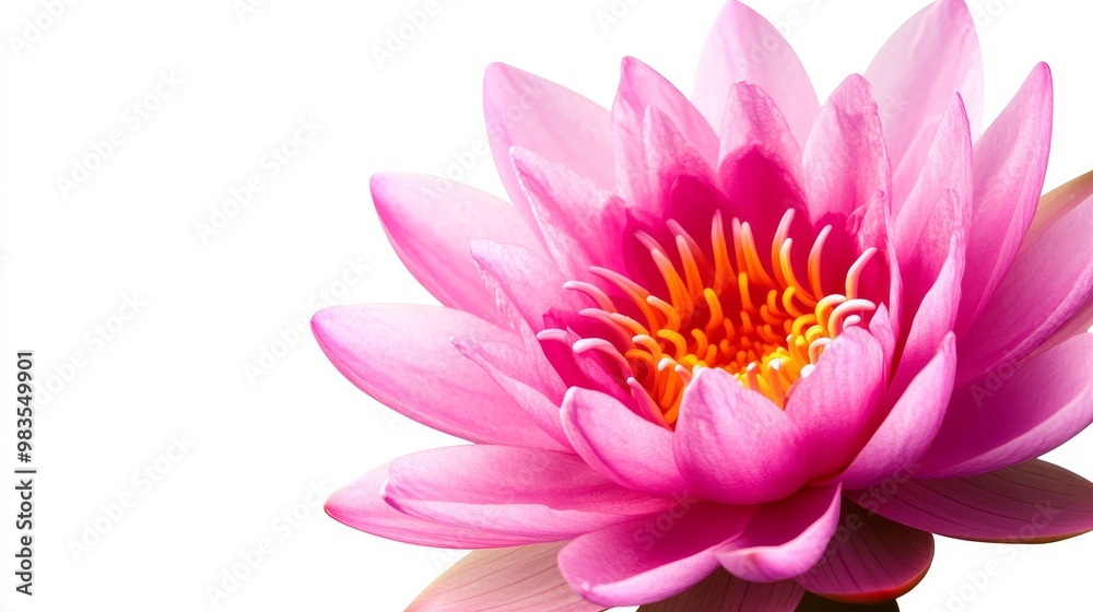 Serene lotus flower in full bloom, soft pink petals, floating on calm water, peaceful setting on solid white background, single object Serene lotus flower in full bloom, soft pink petals, floating on calm water, peaceful setting on solid white background, single object