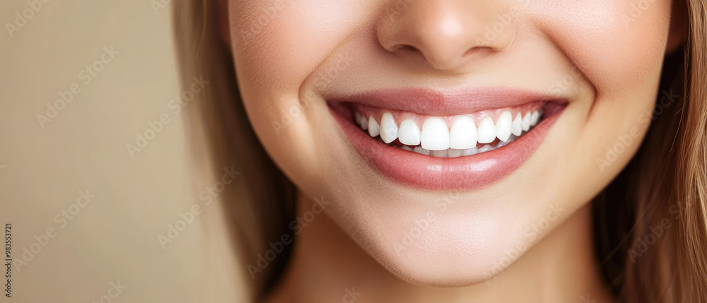 A woman with a big smile on her face, showing off her teeth. Concept of happiness and confidence A woman with a big smile on her face, showing off her teeth. Concept of happiness and confidence
