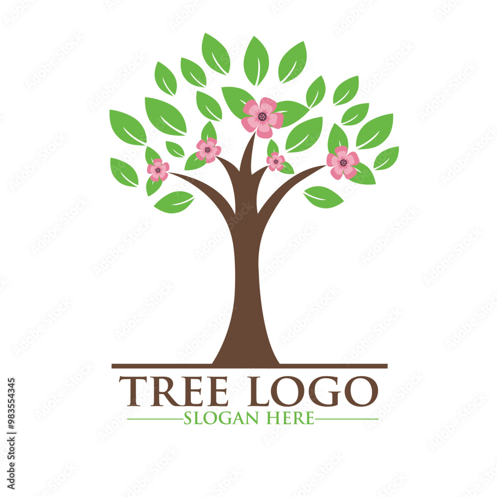 Obraz premium Creative Tree Logo Design with Blossoms and Leaves for Eco-Friendly and Nature-Based Businesses