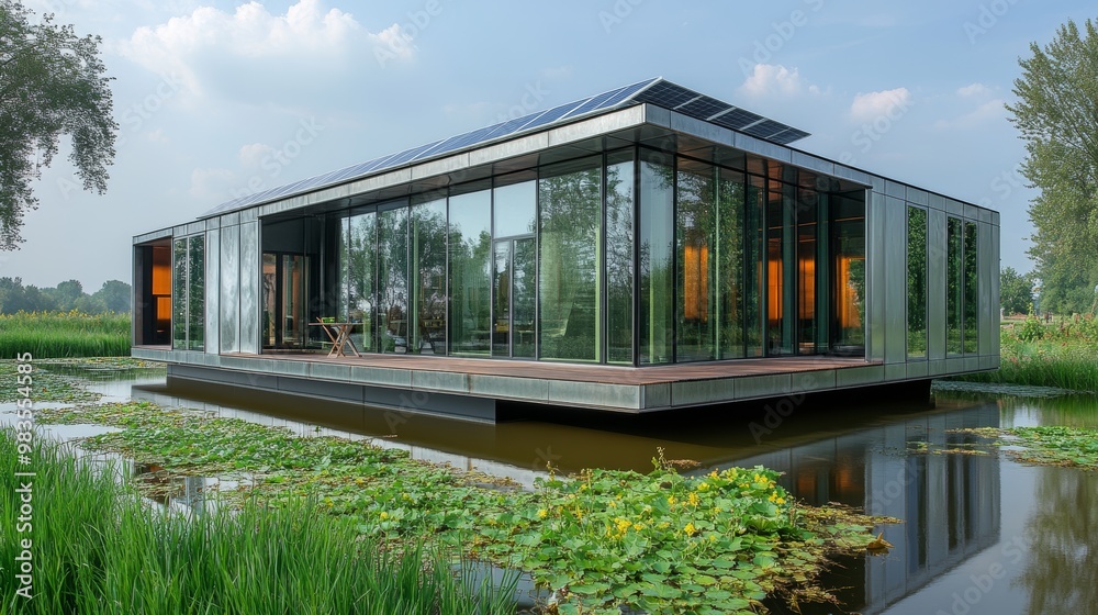 A futuristic cube home with steel exteriors and integrated solar panels A futuristic cube home with steel exteriors and integrated solar panels