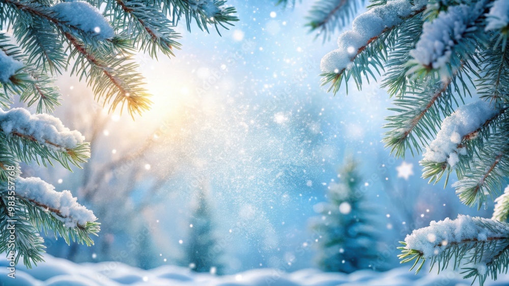 Winter Wonderland Snow-covered fir tree branches create serene seasonal background Winter Wonderland Snow-covered fir tree branches create serene seasonal background