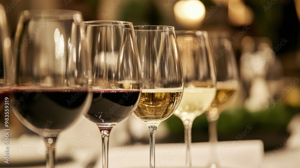 A high-end wine tasting event with elegant glasses of red and white wines, and a refined ambiance. A high-end wine tasting event with elegant glasses of red and white wines, and a refined ambiance.