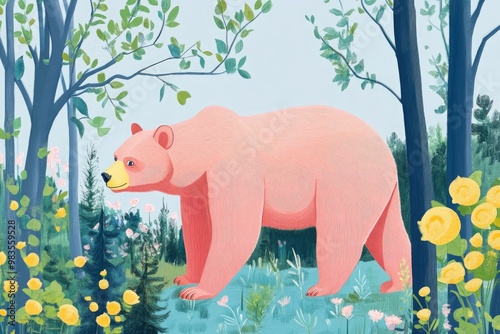 Illustration of a Brown Bear in a Forest Setting photo