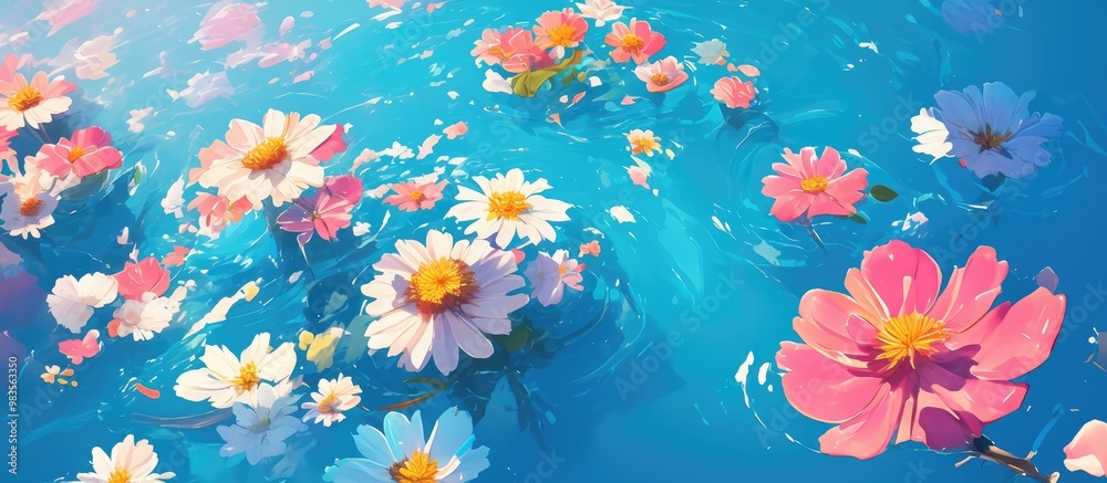 Vibrant flowers floating on water Vibrant flowers floating on water