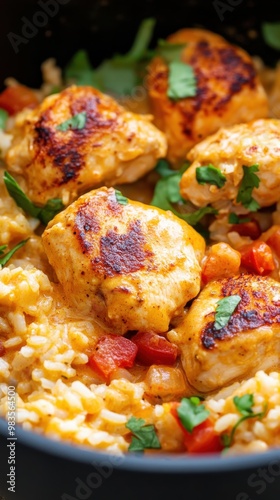 Grilled Chicken Kebabs with Spiced Rice and Fresh Herbs photo