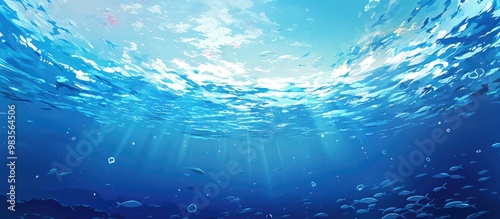 Serene underwater scene showcasing the shimmering surface of the sea ideal for design purposes with ample space for text