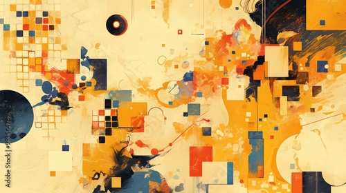 Abstract painting featuring hand drawn geometric shapes including squares circles and triangles Ideal for craft business concepts wallpapers banners backgrounds or landing pages