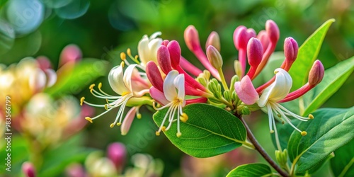 Goat leaf honeysuckle lonicera caprifolium with flower buds close-up in nature