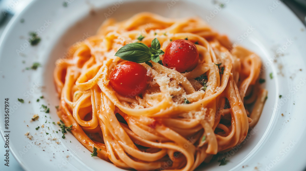 red tomato sauce pasta in italian restaurant with peppermint red tomato sauce pasta in italian restaurant with peppermint