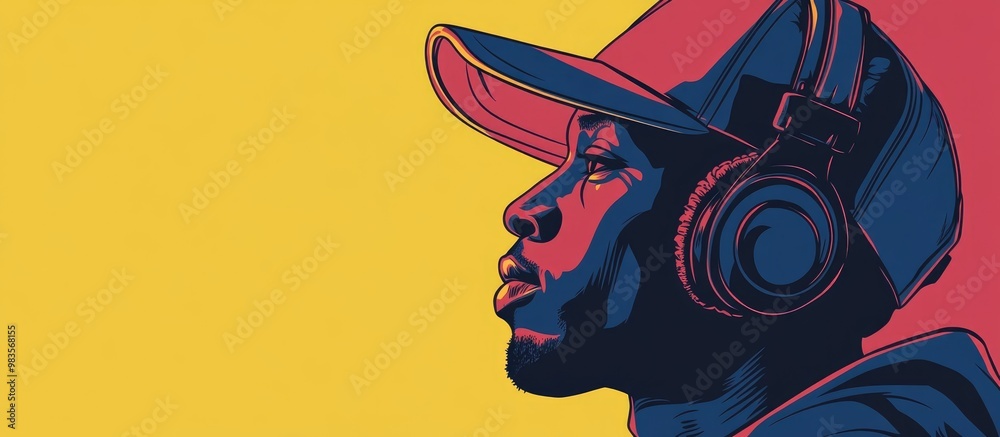 Close Up Of Hip Hop Performer Wearing Cap And Headphones Close Up Of Hip Hop Performer Wearing Cap And Headphones