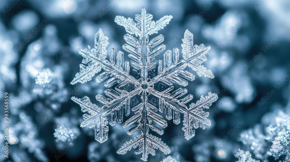 A stunning macro view of a snowflake showcasing intricate patterns and crystal formations, perfect for winter-themed designs. A stunning macro view of a snowflake showcasing intricate patterns and crystal formations, perfect for winter-themed designs.