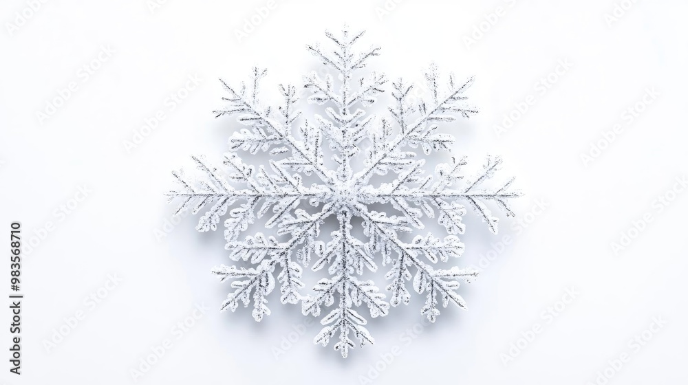 A delicate snowflake design on a white background, showcasing intricate patterns and natural beauty of winter's touch. A delicate snowflake design on a white background, showcasing intricate patterns and natural beauty of winter's touch.