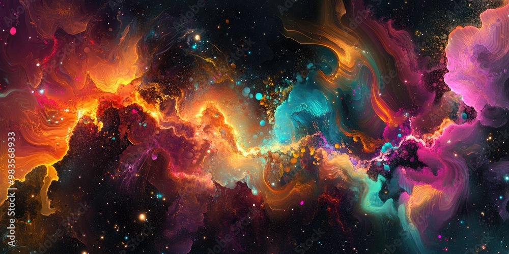 Abstract cosmic illustration featuring vibrant colors and dynamic formations Abstract cosmic illustration featuring vibrant colors and dynamic formations