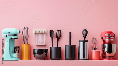 Whimsical Kitchen Utensils in Minimalist Composition photo