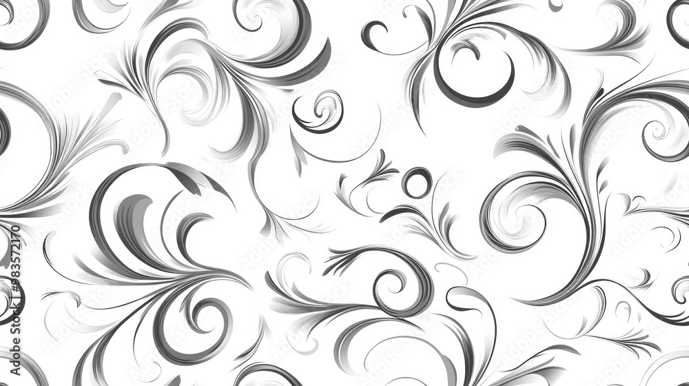 Seamless ornamental pattern featuring swirling elements on a white background Seamless ornamental pattern featuring swirling elements on a white background