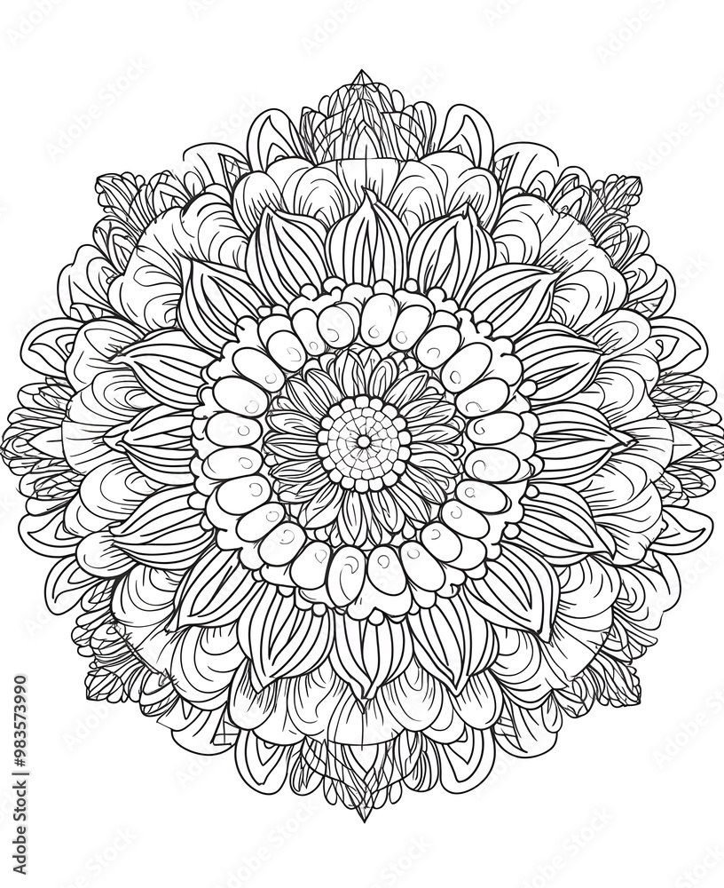 Intricate Mandala Marigold Line Art Design