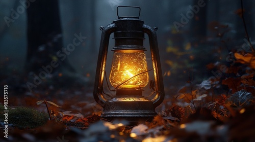 Mystical Lantern in a Foggy Forest