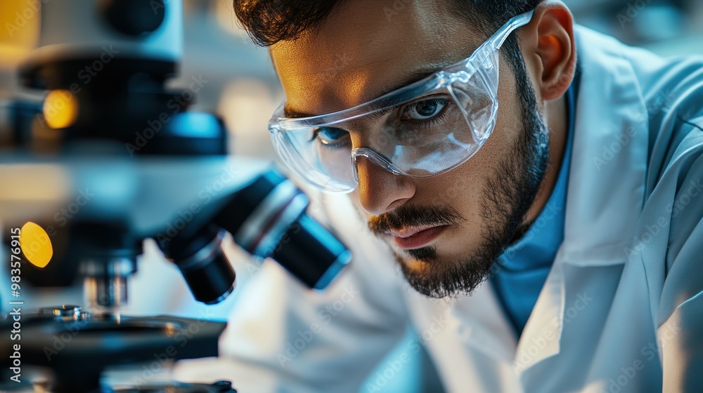 Explore the Microscopic World: Scientist Examining Specimens in Modern Laboratory Setup