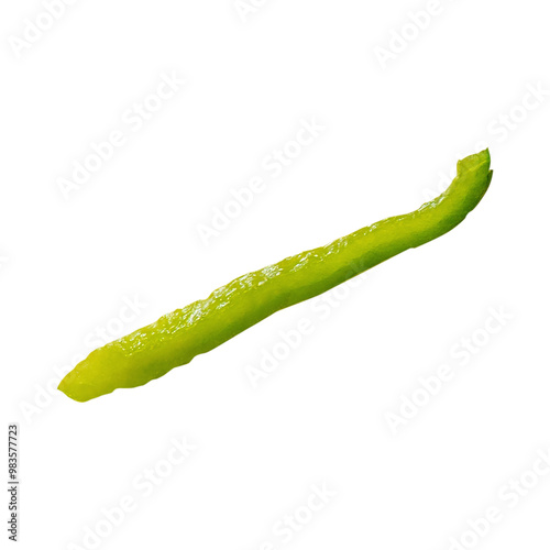 Green bell pepper slice julienne French cut transparent white background