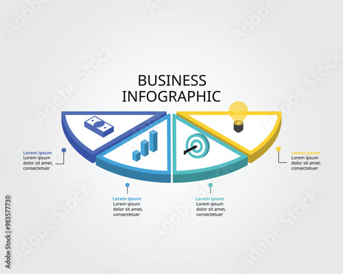 timeline half circle chart template for infographic for presentation for 4 element