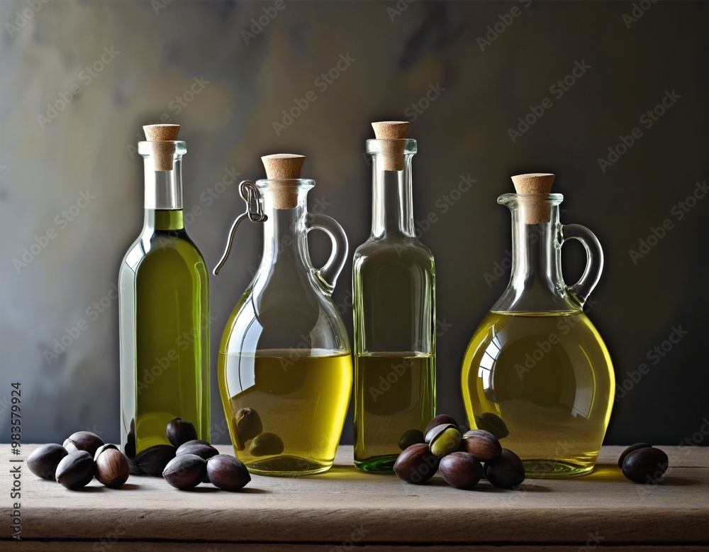Rustic Still Life with Assorted Oils and Nuts