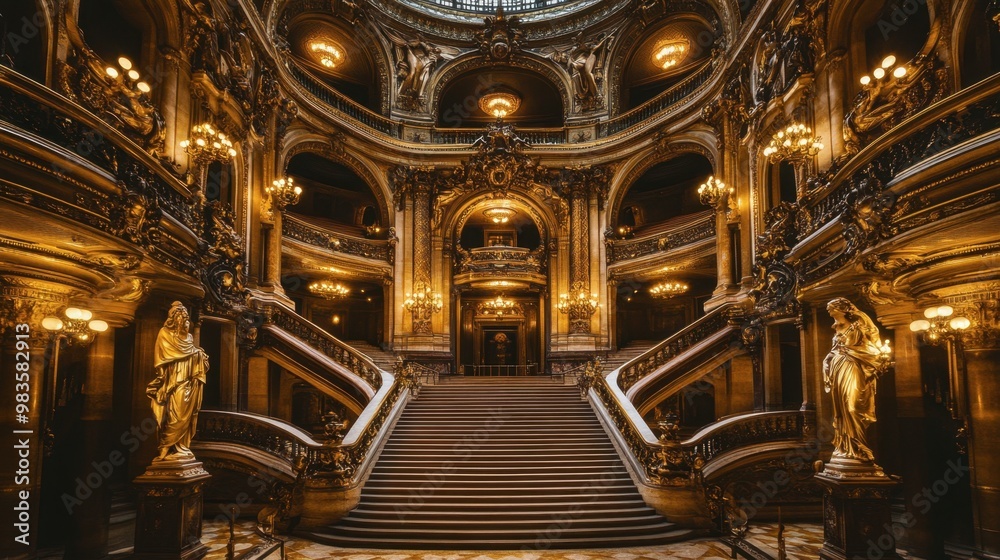 The grand architecture of the Garnier in Paris, with its gilded statues and opulent interior. The grand architecture of the Garnier in Paris, with its gilded statues and opulent interior.