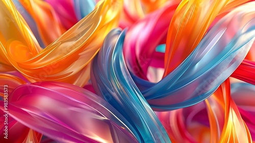 A vibrant abstract composition of colorful flowing shapes and textures.