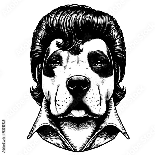 Funny portrait of a humanized dog in retro clothing. Hand-drawn vector sketch isolated on a white background.