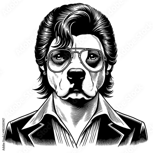 Funny portrait of a humanized dog in retro clothing. Hand-drawn vector sketch isolated on a white background.