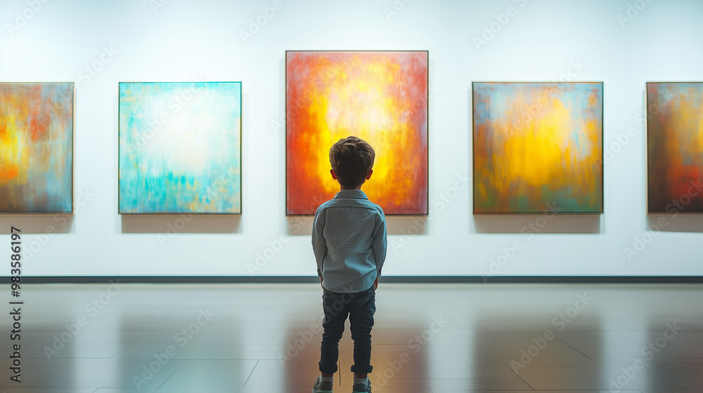 Fototapeta premium Child Observing Paintings in Art Gallery