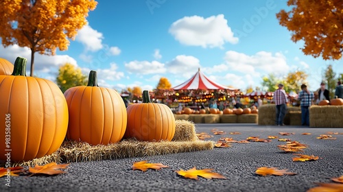 A fall festival comes alive with pumpkins and hay bales, capturing the warmth of the season. photo