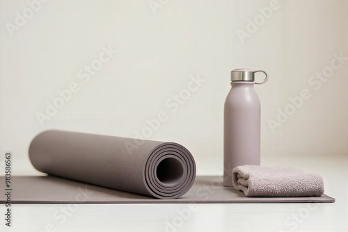 Wallpaper Mural Post-workout essentials: yoga mat, water bottle and towel Torontodigital.ca