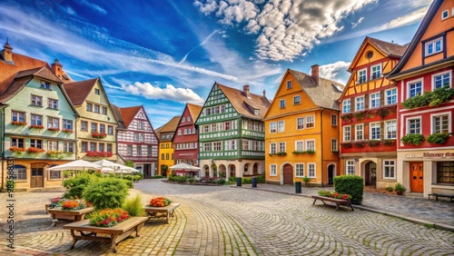 Charming Historic German Town with Colorful Buildings and Cobblestone Streets photo