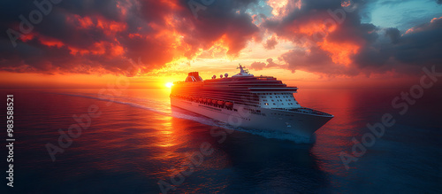 Calm Cruise Ship at Sunset with Beautiful Sky, Ultra-realistic
