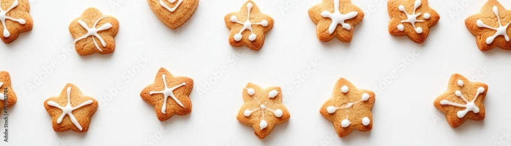 Festive gingerbread cookies in star shapes, beautifully decorated with icing, perfect for holiday celebrations and sweet treats. Festive gingerbread cookies in star shapes, beautifully decorated with icing, perfect for holiday celebrations and sweet treats.