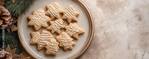 A beautifully arranged plate of star-shaped cookies decorated with icing, perfect for festive celebrations and holiday gatherings.