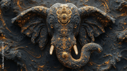 Elephant Trunk Ganesh: A creative and abstract rendition of Lord Ganesh�s trunk flowing elegantly across the design, with intricate detailing, Ganesh photo