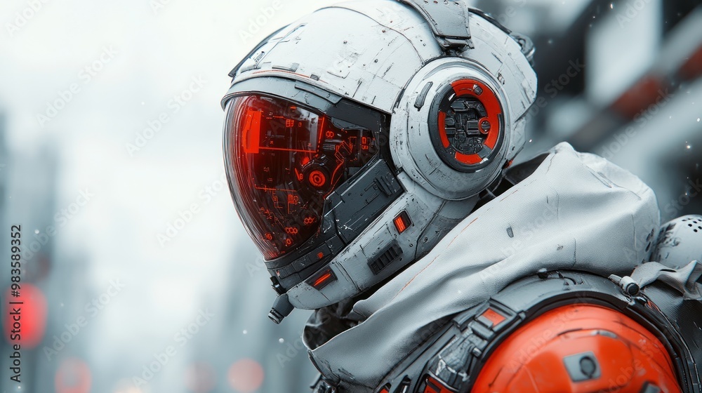 Fototapeta premium Futuristic astronaut in a high-tech helmet and suit.