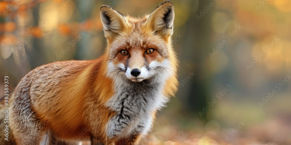 Fototapeta premium In-depth examination of a red fox in its native forest environment.