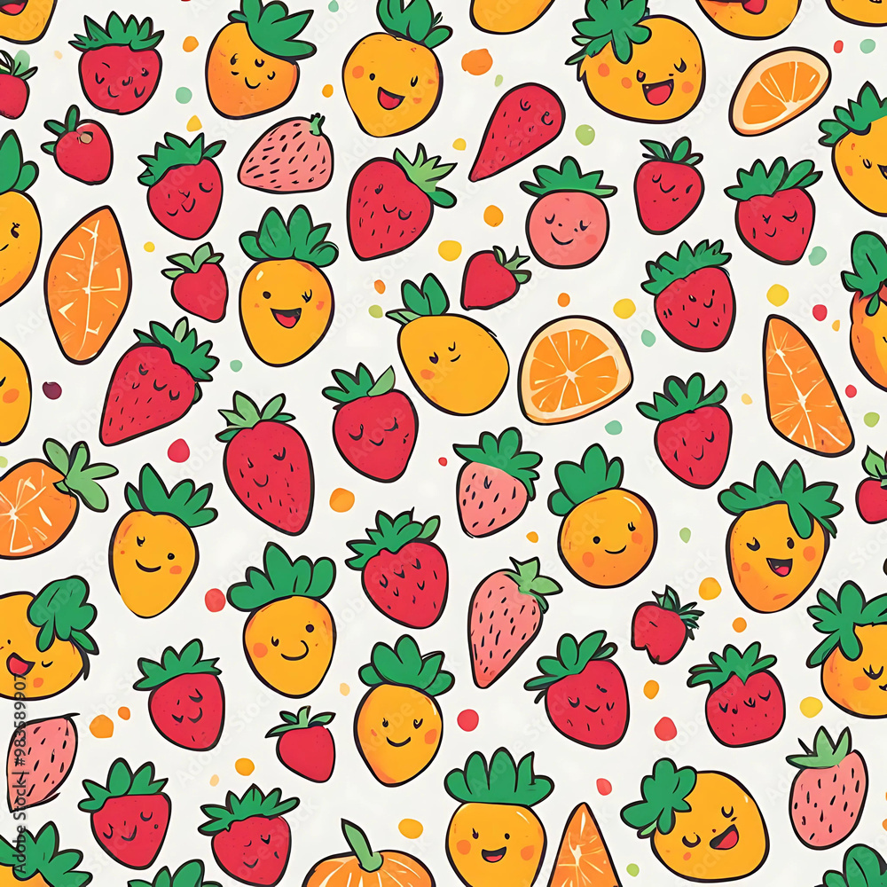 Fruity Pattern with Smiling Faces Fruity Pattern with Smiling Faces